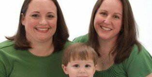 Left: Ashley Broadway. Right: her wife, Lt.Col Heather Mack, and their son Carson